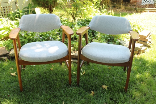 Gray mid century Paoli chairs, reupholstered