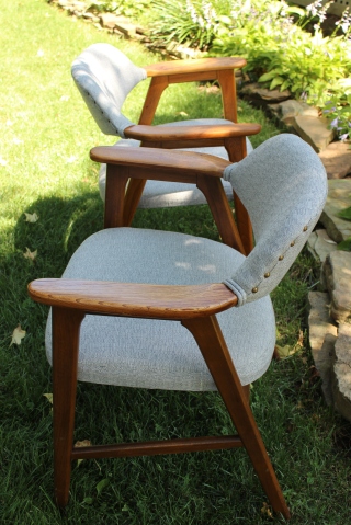 Reupholstered blue or gray mid century Paoli chair
